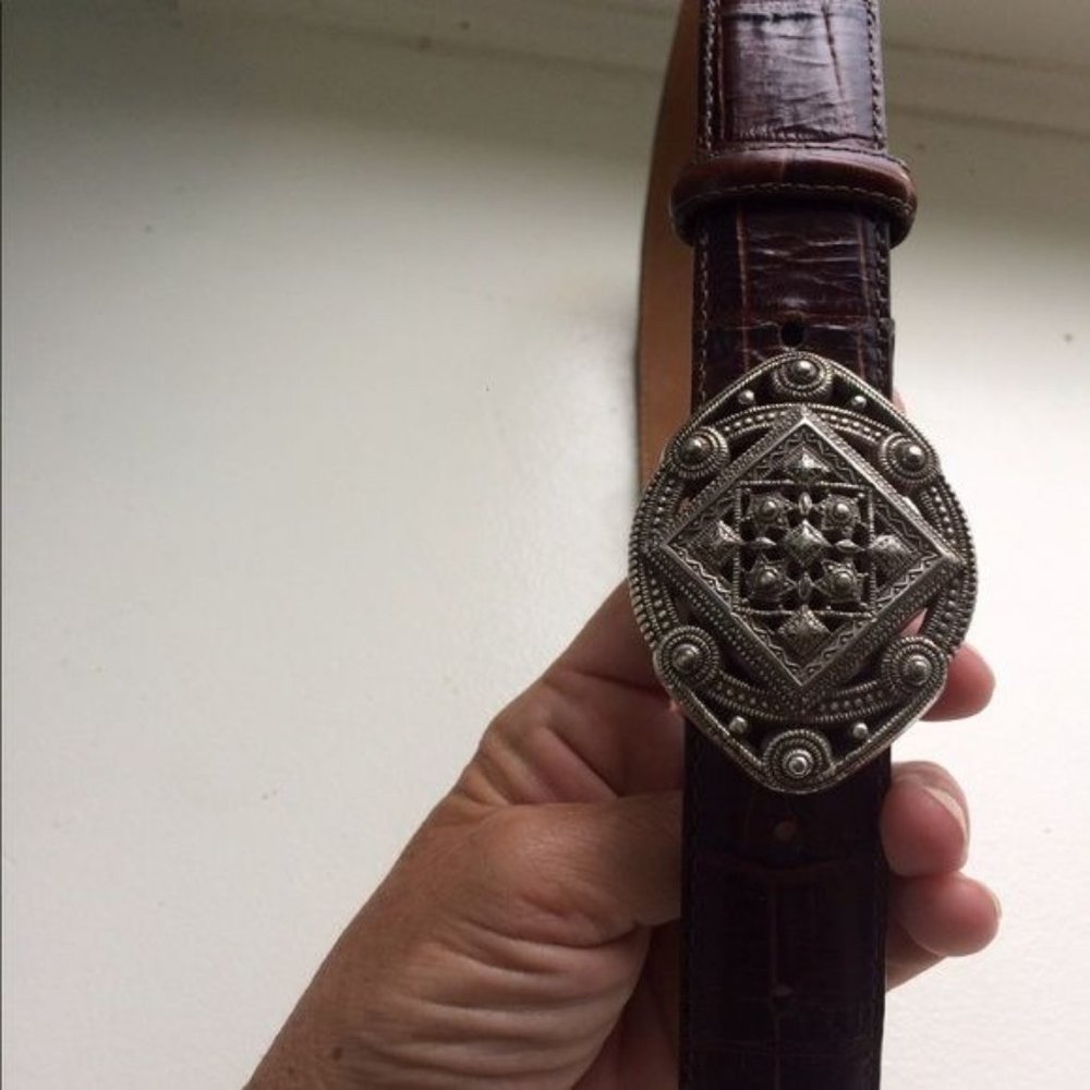 Brighton Womens Leather Belt with Oval Silver Buckle Belt Size 32 M/L